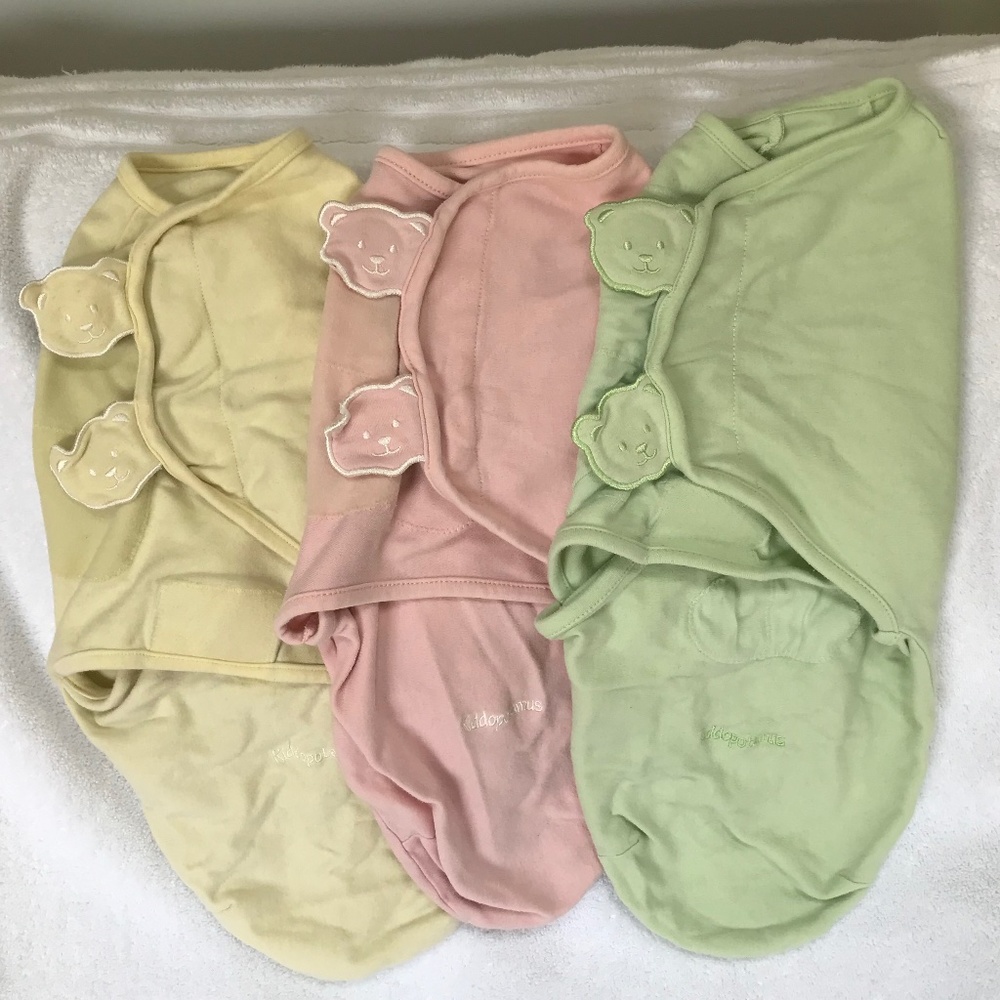 3 Pack Kiddopotamus SwaddleMe light yellow pink & green Newborn Girl Swaddles